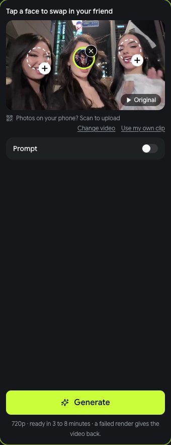 The generator on a phone with a photo on the stage and the Generate button, showing 720p and ready in 3 to 8 minutes