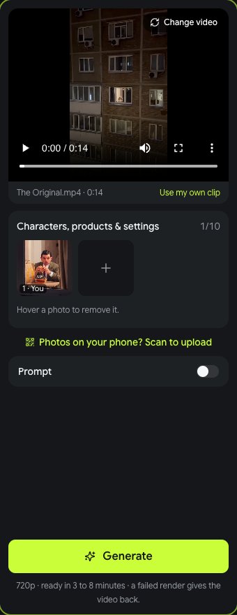 The generator on a phone with the photo in the 1 · You slot and the Generate button